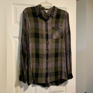 long sleeve Cato green plaid button up women’s XL